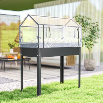 Outsunny Raised Garden Bed with Flip-Up Cover, 39.4"x18.9"x48.8", Dark Gray - color: Dark Gray