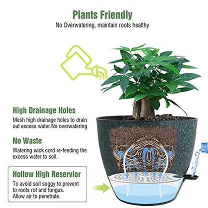 UOUZ 12 inch Large Self Watering Pots, Plastic Planters with 60oZ Removable Deep Reservoir and Multi Mesh Drainage Holes for Indoor Outdoor Garden Plants and Flowers, Black with Green Speckles - color: Black With Green Speckles