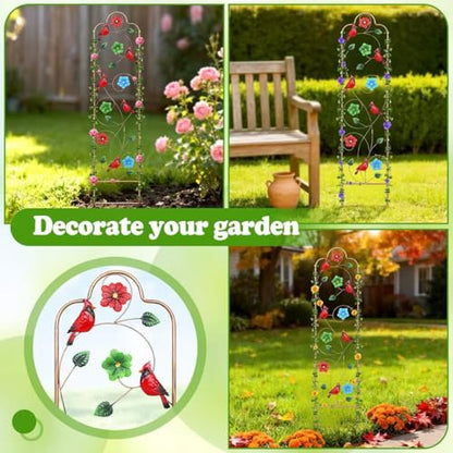 2 Pack Metal Garden Trellis Arched Fence Trellises for Climbing Plants Outdoor, Roses, Vines, Flowers, and Vegetables Support, 60'' H x 12'' W Redbird - color: Redbird