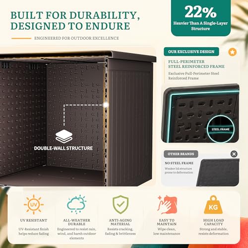 YITAHOME XXL 230 Gallon Extra Large Outdoor Deck Box - color: Brown, size: 230 Gallon
