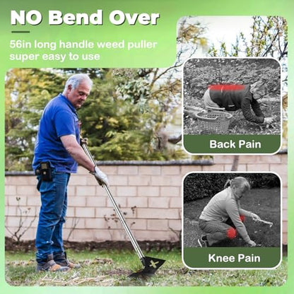 Large Weed Puller Tool with Long Handle, Garden Hoe & 10 Teeth Weed Rake - size: Large