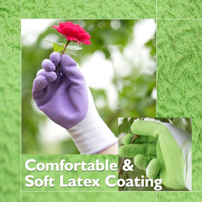 Gardening Gloves, Bamboo Fiber, Touch, Breathable, Rubber Coated, Green & Purple, S to XL - size: Medium
