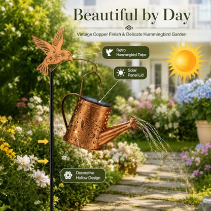 Hummingbird Solar Watering Can Lantern Outdoor Waterproof Garden Decor - size: Hummingbird