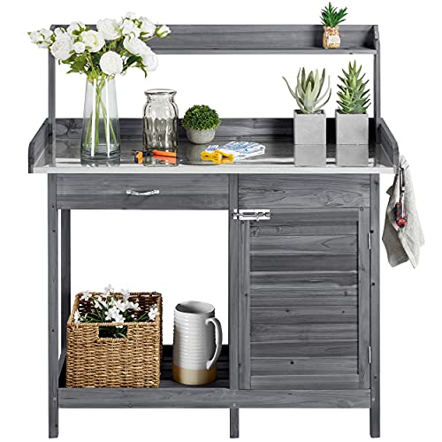 Yaheetech Potting Bench Outdoor Potting Table with Storage,Gray - color: Gray