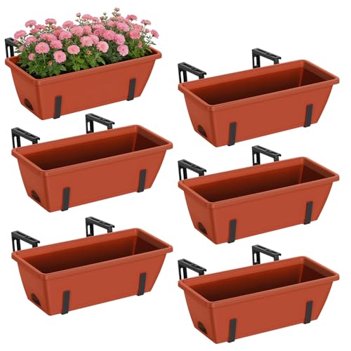 CADUKE 6 PCS Railing Planter Boxes Red Window Planter Boxes with Bracket - color: Red