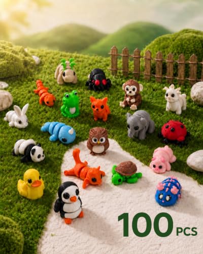 50Pcs Mini 3D Printed Animals with Fun Animal Guide Book - color: Mehrfarbige 3d Animals