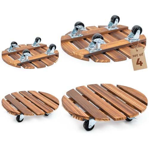 Bamworld Plant Caddy 12 Inch with Locking Wheels 4 Pack - size: 12inch-Round-4 pack