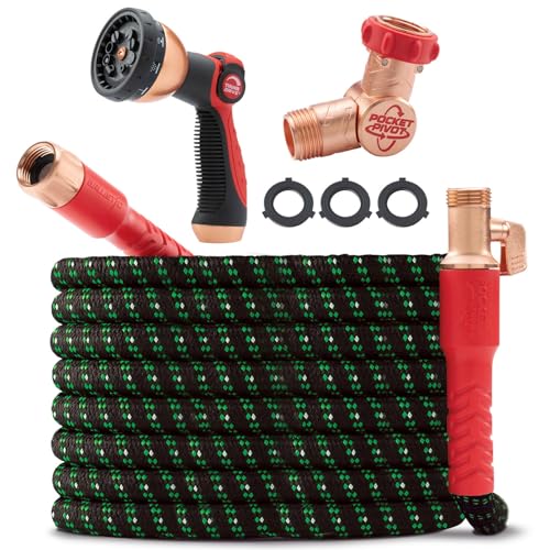 Pocket Hose Ballistic Double UV Edition 100 FT Expandable Garden Hose w/Pocket Pivot Swivel Connector, Anti-Burst Sleeve Reinforced w/Bulletproof Fiber, Lightweight, No-Kink, Compact, AS SEEN ON TV - size: 100 FT