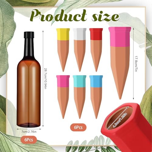 SiliFine 6 Sets Terracotta Watering Spikes,Brown and Mixed Color - color: Brown and Mixed Color
