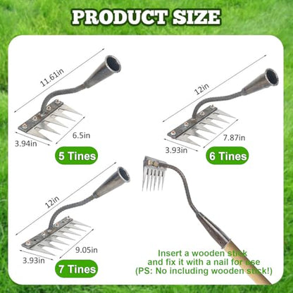 Garden Weeding Rake, Upgraded Detachable Weeder Puller Tool, Manganese Steel Iron Weeding Rakes for Weeding, Yard, Farm... (6 Tines)