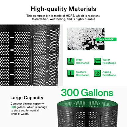 VIVOSUN 300 Gallon Outdoor Compost Bin, Expandable Composter, Easy to Setup & Large Capacity for Backyard, Lawn (Black with Gloves) - size: 300 Gallon