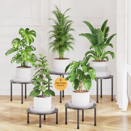 LASZOLA Small Plant Pot Stand Indoor Outdoor with Saucers Trays, 5Pcs Metal - color: Bronze with Saucers
