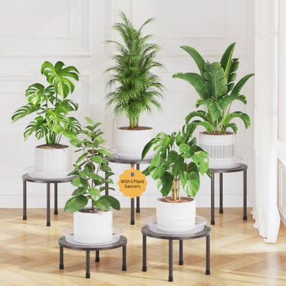 LASZOLA Small Plant Pot Stand Indoor Outdoor with Saucers Trays, 5Pcs Metal - color: Bronze with Saucers