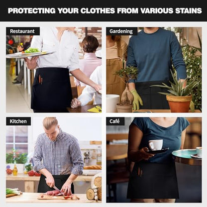 3 Pockets Waitress Apron Server Aprons - Half Aprons for Men & Women Waterproof and Oil Proof - color: 01-black