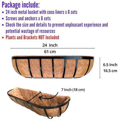 LaLaGreen Decorative Wall Planter (24 in, 6 Pack) Black Window Flower Boxes - size: 24" x 6