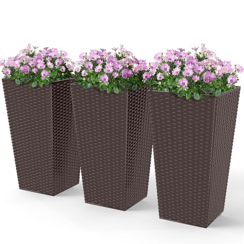 Outsunny 24 in Taper Tall Planters for Outdoor Plants Set of 3, Brown - color: Brown