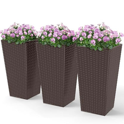 Outsunny 24 in Taper Tall Planters for Outdoor Plants Set of 3, Brown - color: Brown