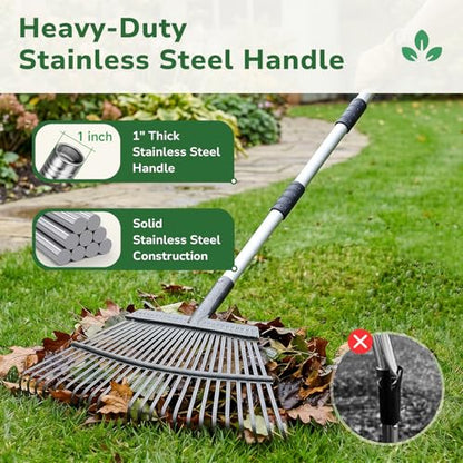 GreatBuddy Leaf Rake and Leaf Bags Combo, Adjustable Metal Garden Rake 29''-72'' 25 Tines, 2 Pack 72 Gallon Reusable Yard Waste Bags, Heavy Duty Lawn Rake with Dustpan Leaf Collector for Yard Cleanup - size: 25 tines & 72 gal 2 packs