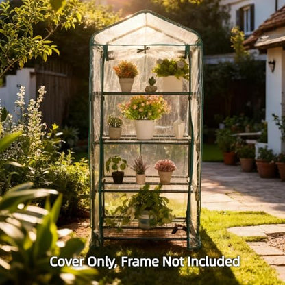 4 Tier Green House Cover - Replacement for Mini Greenhouse Plastic - 27" x19" x62" PVC Cover, Durable & Waterproof (Frame NOT Include)