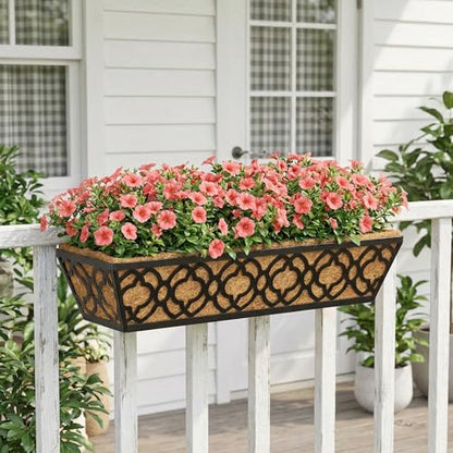 Y&M Deck Railing Planter Boxes, Adjustable Balcony Planter for Outdoor Plants, Metal Railing Planter Box for Deck, Fence and Porch, Window Boxes Outdoor, Sturdy Hanging Planter-24inch 2pcs - size: 2packs 24in-Flower