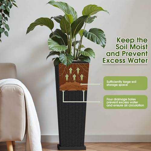 Devoko Resin 32'' Tall Planters, Large Taper Outdoor Planter - color: Black, size: 32" With Trays