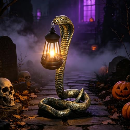 Halloween Decor Solar Snake Garden Statue,11.2 Inch Snake for Yard Lawn Garden Patio Scary Halloween Decorations,Indoor Haunted House Prop and Home Party Decor (Bronze Colored) - color: Bronze Small Snake