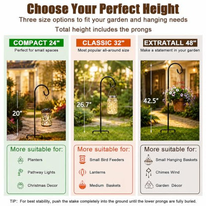 Gtongoko 32 Inch Shepherd Hooks for Outdoor 4 Pack, Adjustable Garden Hooks for Hanging Plants, Lanterns, Solar Lights, Mason Jars & Wedding Decor, Matte Black Decorative Shepherd’s Hooks
