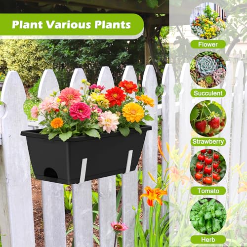 Railing Planter Boxes 6 Pack Window Boxes Planters with Adjustable Brackets