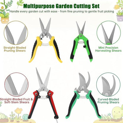 5-Piece Garden Pruning Shears Set with Gloves & Storage Bag, Stainless Steel Gardening Scissors Kit, Sharp Non-Slip Clippers for Trimming Flowers, Herbs, Small Branches