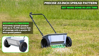 Yard Commander - 60 LB Walk-Behind Push Drop Spreader - Holds Up to 15,000 SQFT of Product - Great for Applying Fertilizer & Grass Seed - Adjustable Drop Rate & Composite Hopper