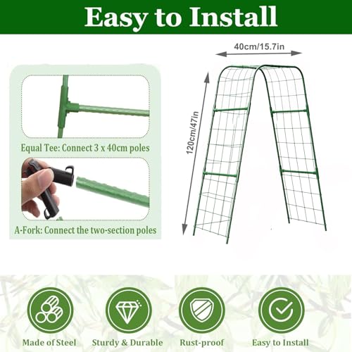 U-Shape Cucumber Trellis for Raised Bed, Garden Trellis for Climbing Plants Outdoor, Metal Arch Plant Support, Vegetables Trellis for Squash Grape Pea Bean Vines Flower 47x15.7in