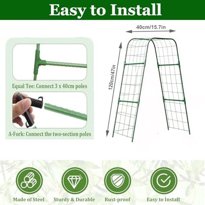 U-Shape Cucumber Trellis for Raised Bed, Garden Trellis for Climbing Plants Outdoor, Metal Arch Plant Support, Vegetables Trellis for Squash Grape Pea Bean Vines Flower 47x15.7in