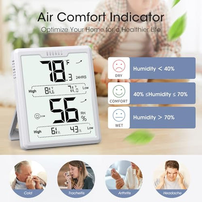 DOQAUS Hygrometer Indoor Thermometer, Temperature Humidity Meter, White - color: White
