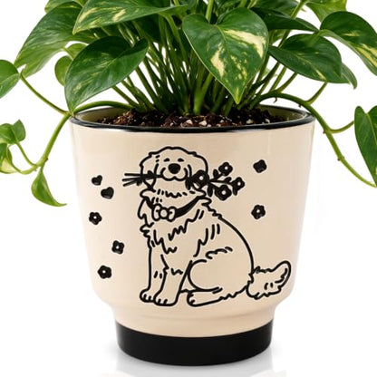 STHIE Ceramic Planters with Drainage Holes, 5 Inch Pots for Indoor Plants - color: Tr-goldflower04