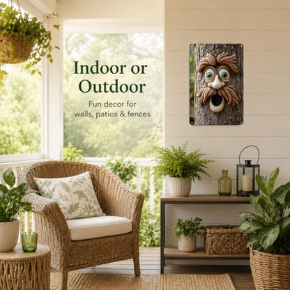 8x12 Inch Tree Face Metal Sign, Flat Printed 2D Wall Art with 3D Effect - color: Happy Tree Face