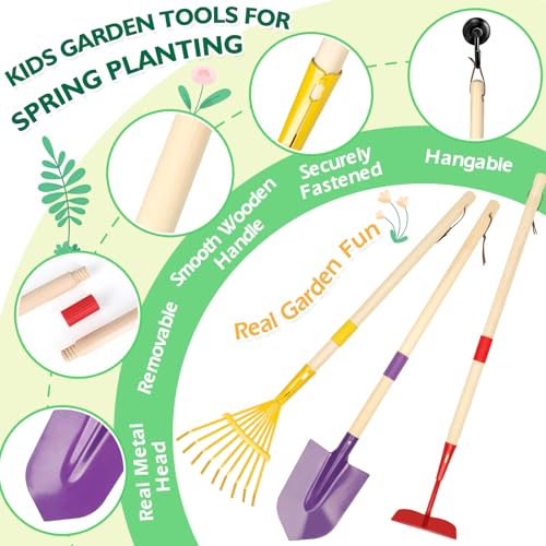 FHOZGECY Kids Gardening Set with Wheelbarrow and Metal Tools for Ages 3-8