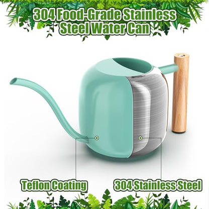 Green Moon 1.2L/41oz Metal Metal Watering Can with Long Spout, Mint Green - color: Mint Green