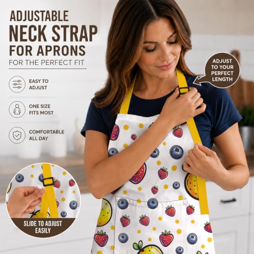 Kosseco Cute Aprons for Women with 1 pocket, Cooking Kitchen Baking Gardening Adjustable Waterproof Aprons for Women - color: Yellow Fruit