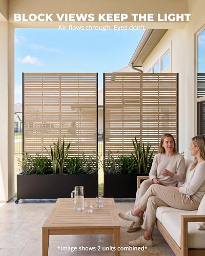 73" Metal Privacy Planter Box with Trellis on Wheels, Matte Teak - color: Matte Teak Color