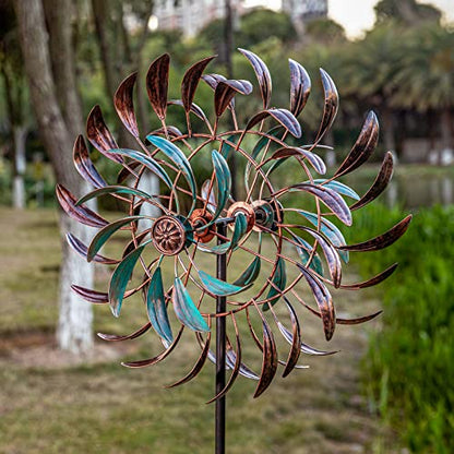 VEWOGARDEN Large Outdoor Metal Wind Spinners, 360 Degrees Swivel Wind Sculpture Yard Art Decor for Patio, Lawn & Garden 66 * 15.8 Inches - size: 16 Inch(Antique Bronze & Turquoise)