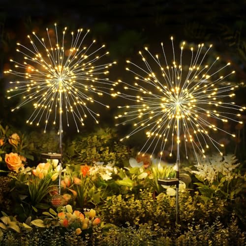 Brightown 150 LED Solar Garden Firework Lights Christmas Decorations, 2Pack - color: Warm white-2PC