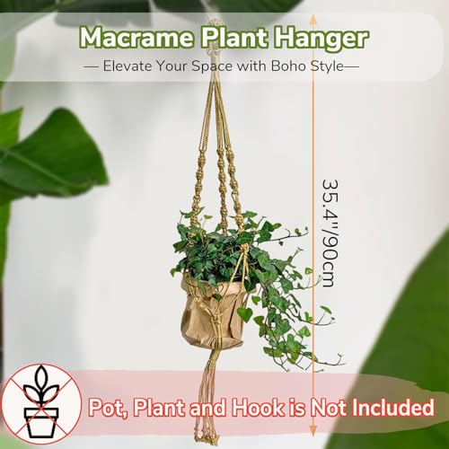 Macrame Plant Hanger, Boho Hanging Planters, Indoor Plant Holders, 35.4" - color: 2 Yellow