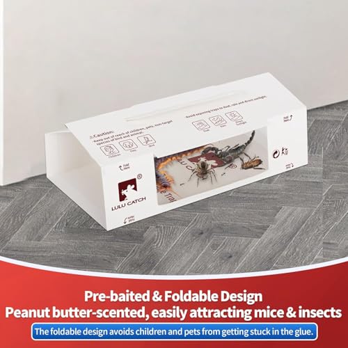 LULUCATCH Mouse Traps, 48Pack Pre-Baited Sticky Mouse Traps Indoor for Home, Non-Toxic Bulk Sticky Pads, Glue Traps for Rats, Bugs, Spider, Mice, Cockroach, Pet Safe, Easy to Use - size: 48 Pack