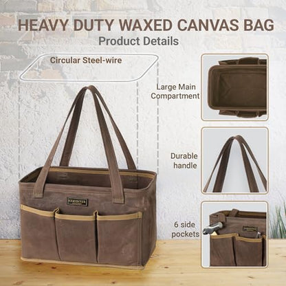 13.5-Inch Foldable Open Top Waxed Canvas Tool Bag, Multi-Purpose Wrench Tool Pouch with Handle, Durable and Water Resistant(Grey) - color: Grey, size: 13.5 Inch