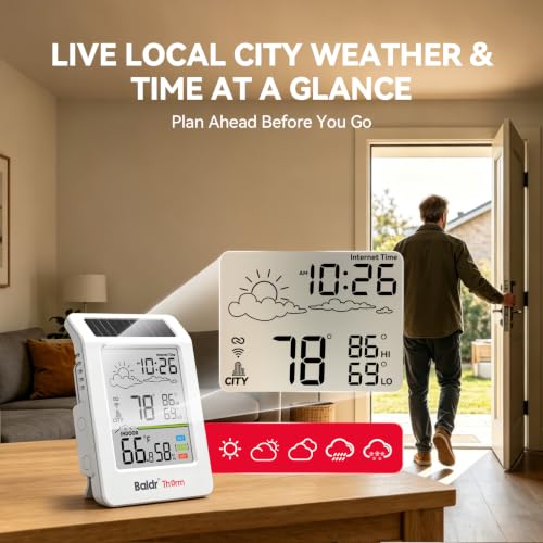 BaldrTherm WiFi Thermometer Hygrometer with Backlight, Weather & Time