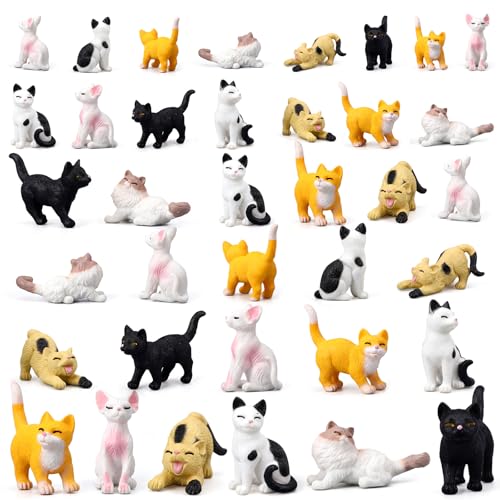 CroBlissful 36 Pcs Mini Resin Cat Figurines Miniature Cat Figurines Bulk