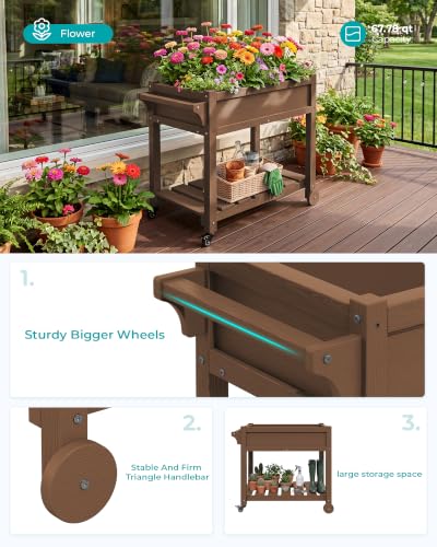 SERWALL Raised Garden Bed on Wheels with Storage Shelf Set of 2,Brown - color: Brown, size: 2 Pack