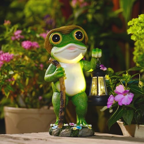twinbling Solar Frog Garden Decor with Lantern Frog Statue - color: Green