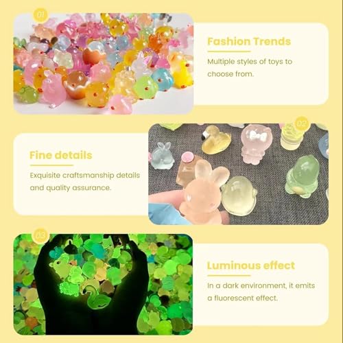 50PCS Luminous Mini Resin Animals, Random Style Resin Animals Variety Pack - color: Glow Animals