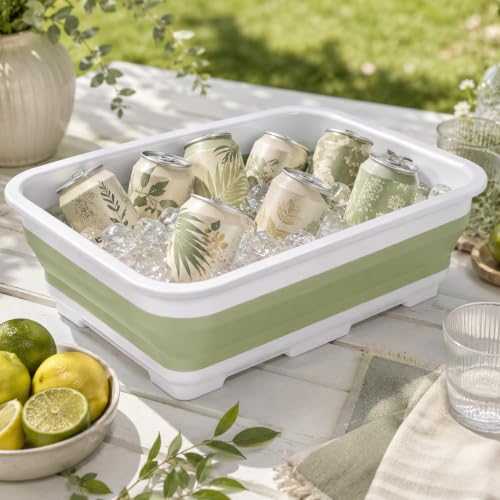 Goderewild Collapsible Dish Pan, 10L (2.6 Gal) Foldable Sink Tub - color: Green